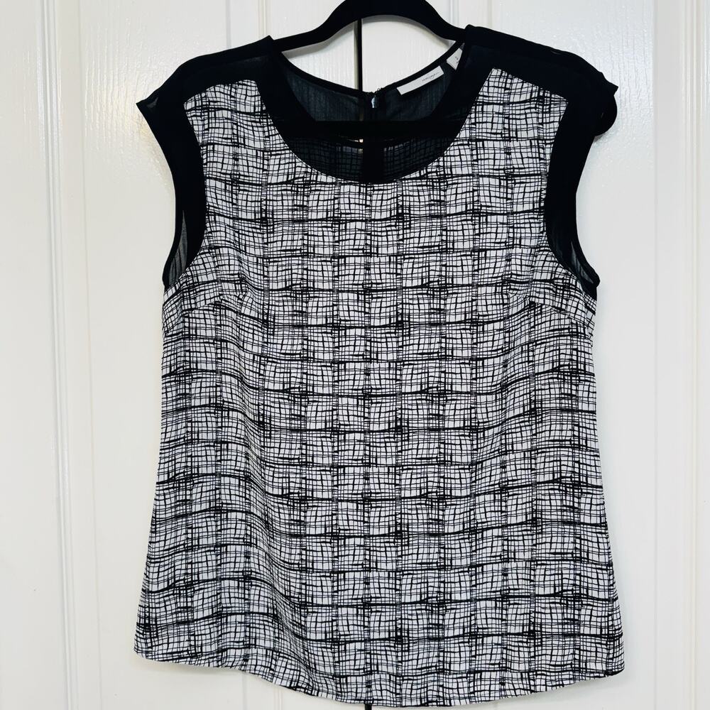 Halogen Semi Sheer Black/White Women's Lightweight Zip Blouse Top Size Small-P